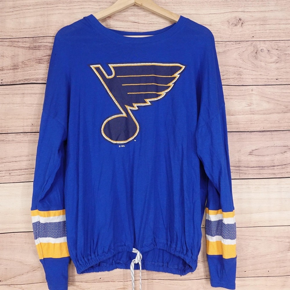 St Louis Blues Shirt Womens XL Blue NHL Hockey Long Sleeve Drawstring Hem Top